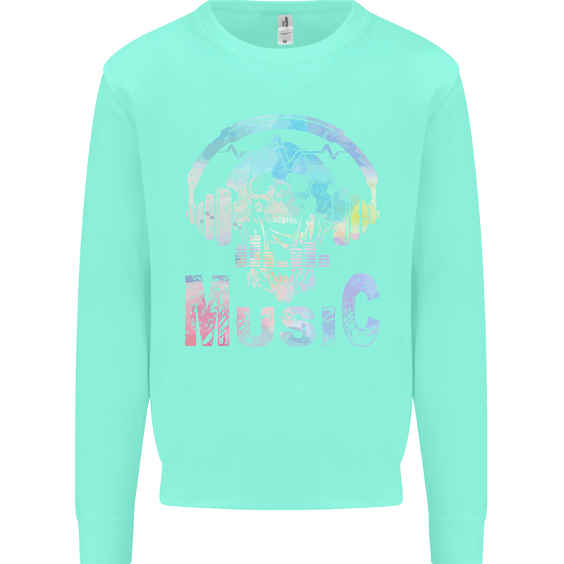 Music Skull With Headphones Dance Tekno Mens Sweatshirt Jumper Peppermint