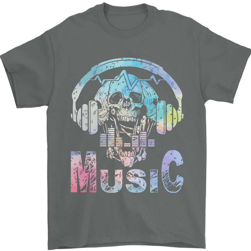 Music Skull With Headphones Dance Tekno Mens T-Shirt 100% Cotton Charcoal