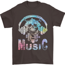 Music Skull With Headphones Dance Tekno Mens T-Shirt 100% Cotton Dark Chocolate
