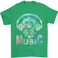 Music Skull With Headphones Dance Tekno Mens T-Shirt 100% Cotton Irish Green