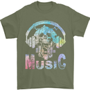 Music Skull With Headphones Dance Tekno Mens T-Shirt 100% Cotton Military Green