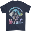 Music Skull With Headphones Dance Tekno Mens T-Shirt 100% Cotton Navy Blue