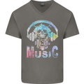Music Skull With Headphones Dance Tekno Mens V-Neck Cotton T-Shirt Charcoal
