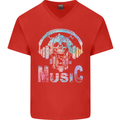 Music Skull With Headphones Dance Tekno Mens V-Neck Cotton T-Shirt Red
