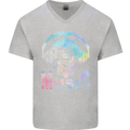 Music Skull With Headphones Dance Tekno Mens V-Neck Cotton T-Shirt Sports Grey