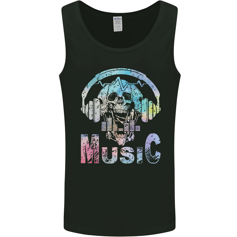 Music Skull With Headphones Dance Tekno Mens Vest Tank Top Black