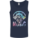 Music Skull With Headphones Dance Tekno Mens Vest Tank Top Navy Blue