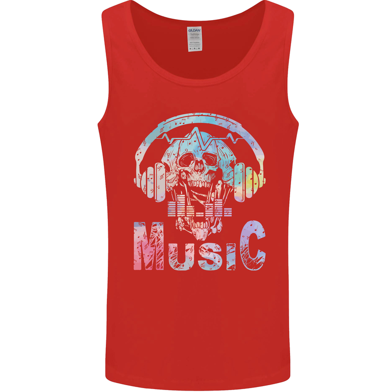 Music Skull With Headphones Dance Tekno Mens Vest Tank Top Red