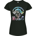 Music Skull With Headphones Dance Tekno Womens Petite Cut T-Shirt Black