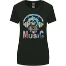Music Skull With Headphones Dance Tekno Womens Wider Cut T-Shirt Black