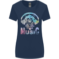 Music Skull With Headphones Dance Tekno Womens Wider Cut T-Shirt Navy Blue