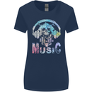 Music Skull With Headphones Dance Tekno Womens Wider Cut T-Shirt Navy Blue