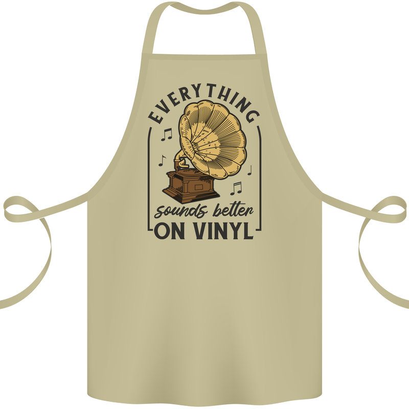 Music Sounds Better on Vinyl Records DJ Cotton Apron 100% Organic Khaki