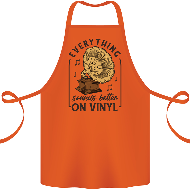 Music Sounds Better on Vinyl Records DJ Cotton Apron 100% Organic Orange