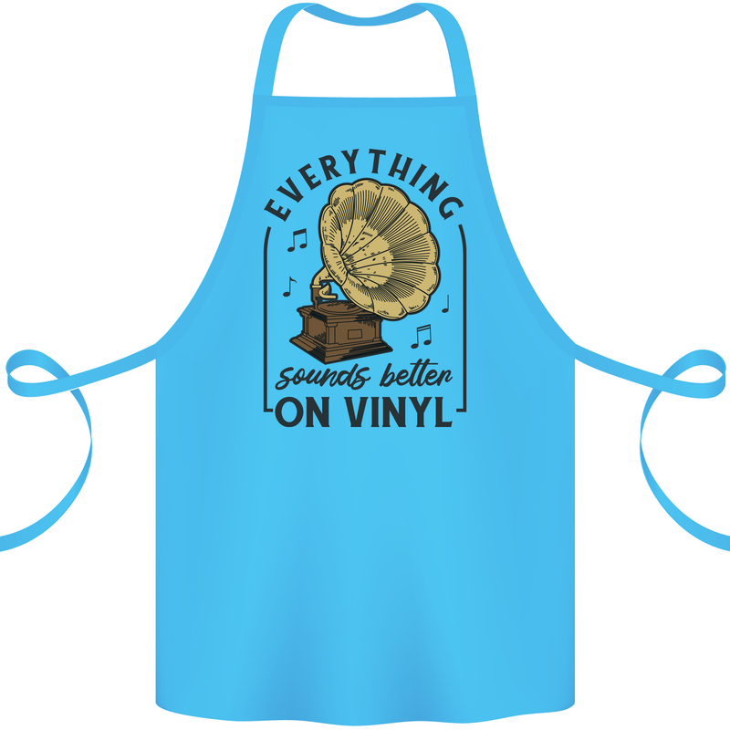 Music Sounds Better on Vinyl Records DJ Cotton Apron 100% Organic Turquoise