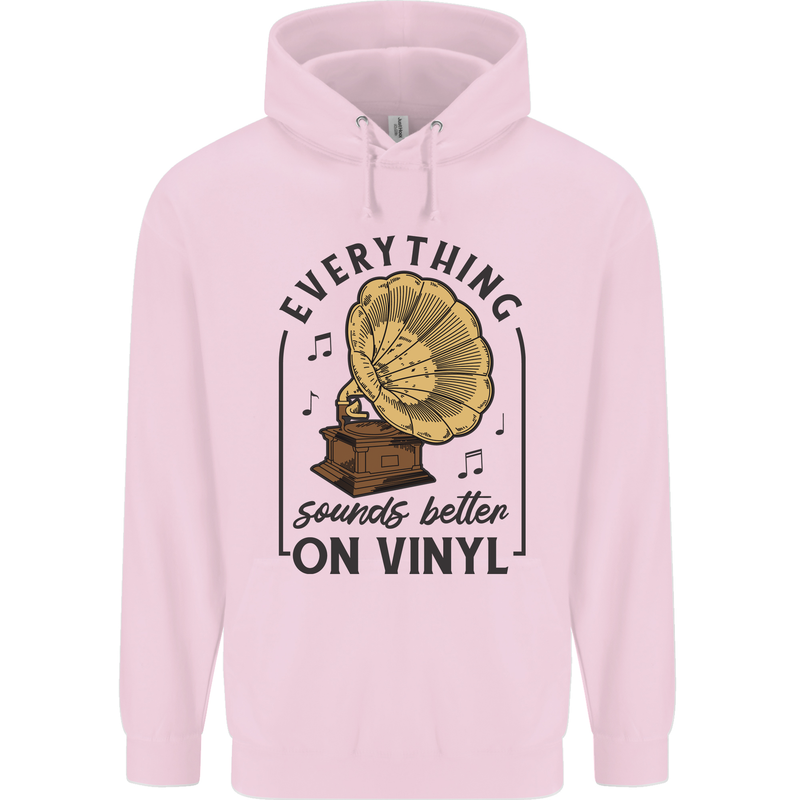 Music Sounds Better on Vinyl Records DJ Mens 80% Cotton Hoodie Light Pink