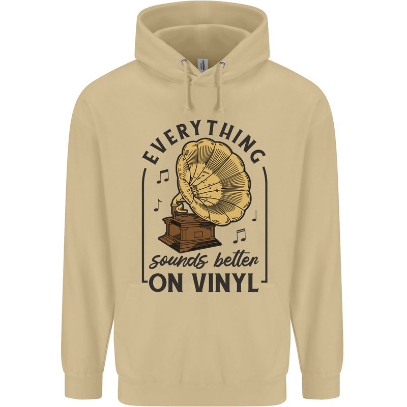 Music Sounds Better on Vinyl Records DJ Mens 80% Cotton Hoodie Sand