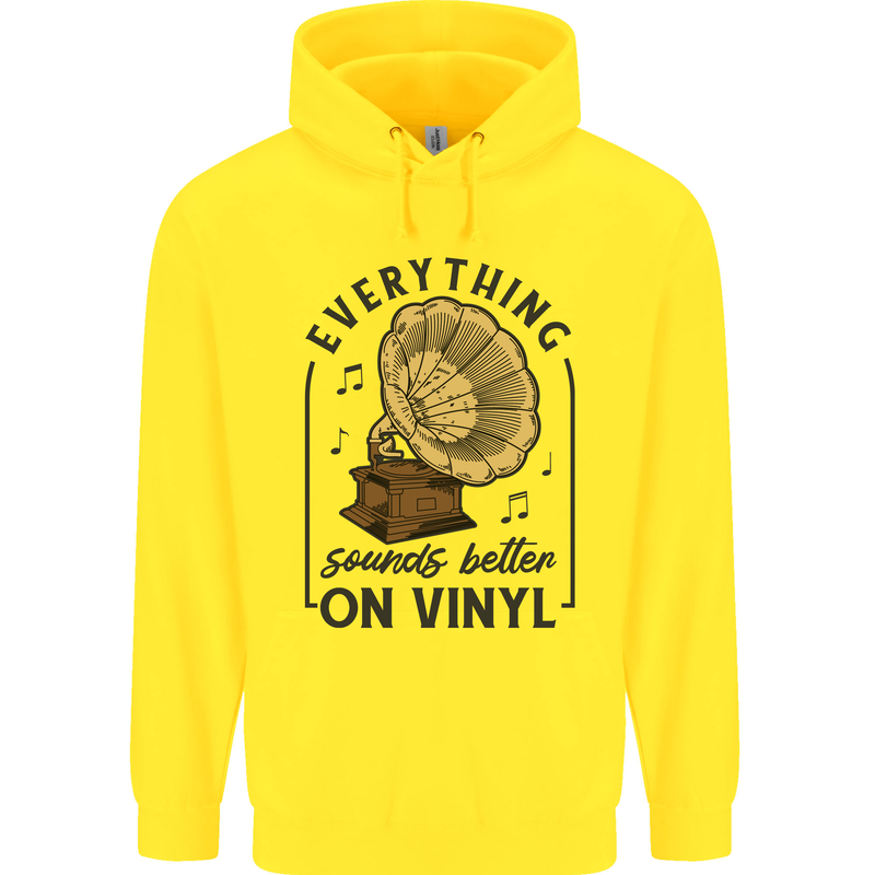 Music Sounds Better on Vinyl Records DJ Mens 80% Cotton Hoodie Yellow