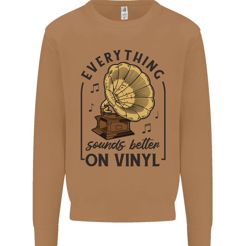 Music Sounds Better on Vinyl Records DJ Mens Sweatshirt Jumper Caramel Latte