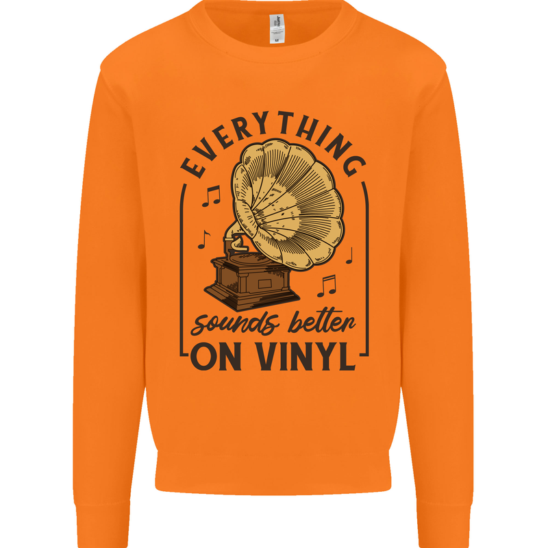 Music Sounds Better on Vinyl Records DJ Mens Sweatshirt Jumper Orange