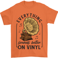 Music Sounds Better on Vinyl Records DJ Mens T-Shirt 100% Cotton Orange