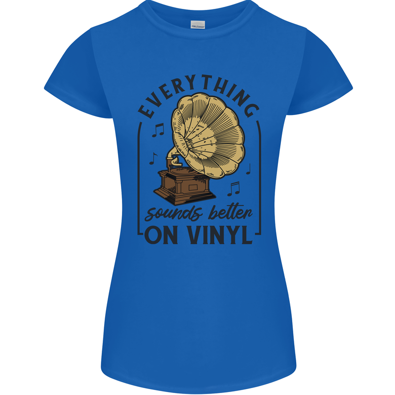 Music Sounds Better on Vinyl Records DJ Womens Petite Cut T-Shirt Royal Blue