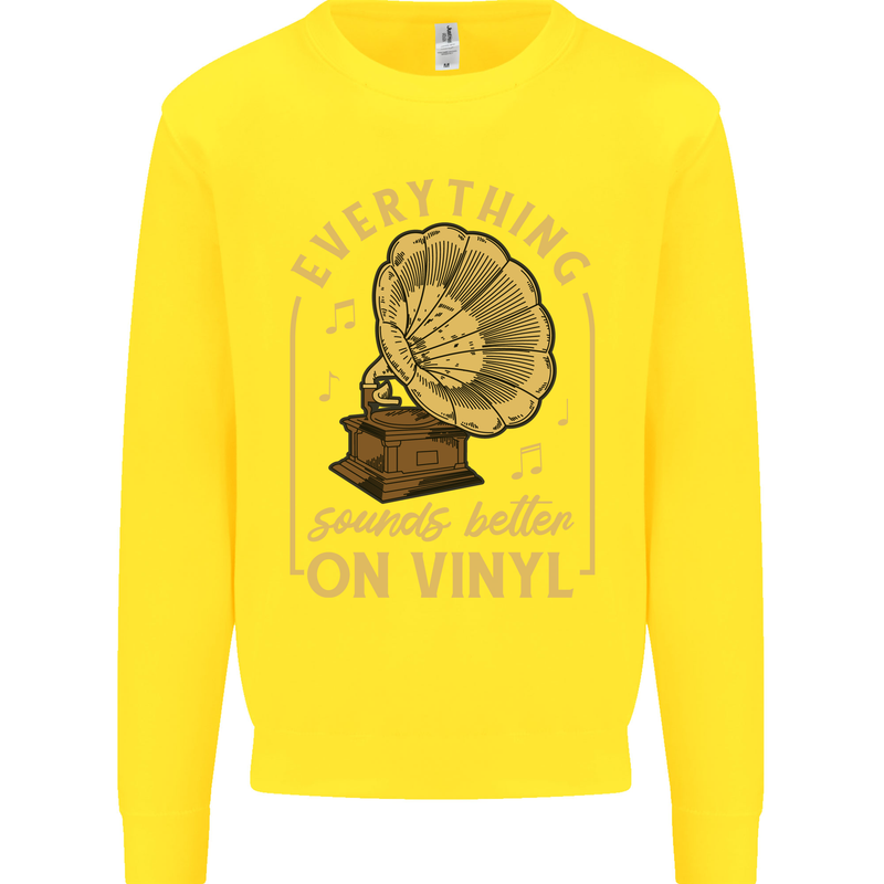 Music Sounds Better on Vinyl Records LP DJ Kids Sweatshirt Jumper Yellow