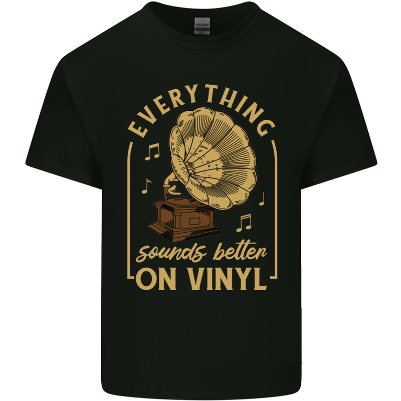 Music Sounds Better on Vinyl Records LP DJ Kids T-Shirt Childrens Black