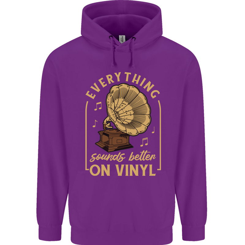 Music Sounds Better on Vinyl Records LP DJ Mens 80% Cotton Hoodie Purple