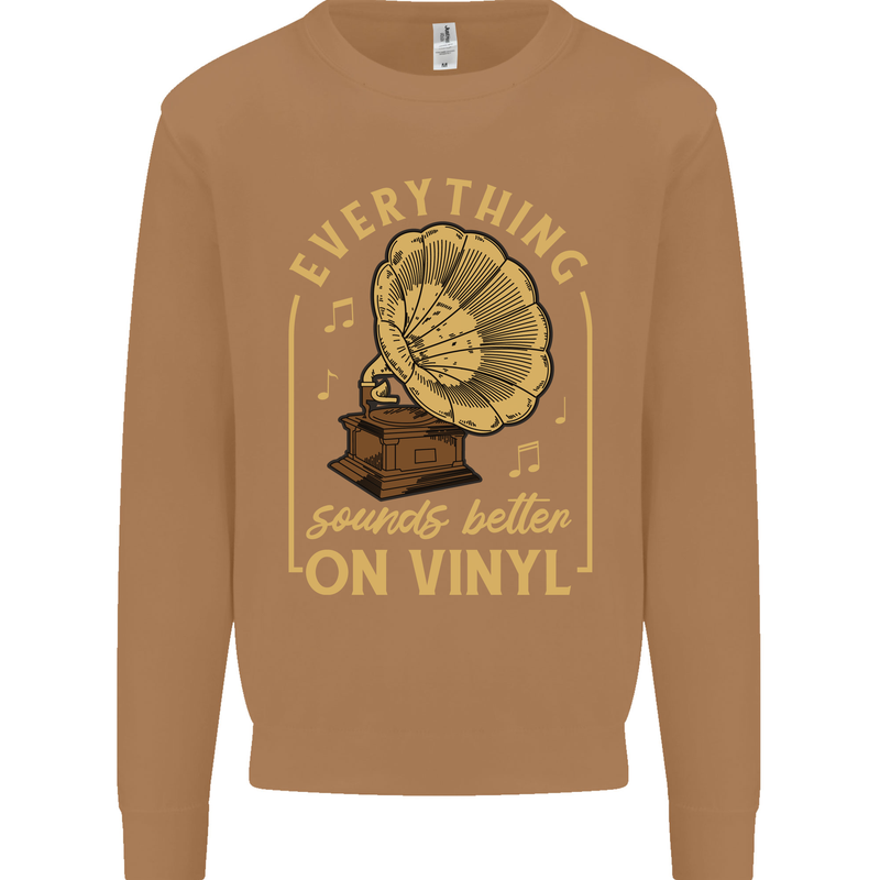 Music Sounds Better on Vinyl Records LP DJ Mens Sweatshirt Jumper Caramel Latte