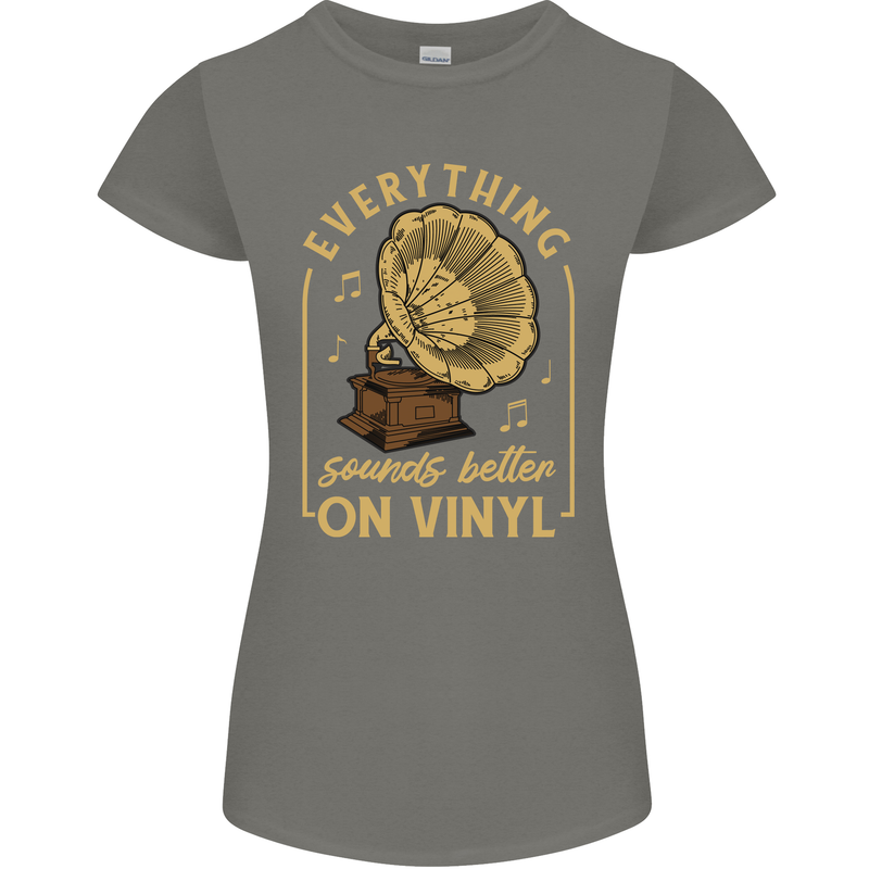 Music Sounds Better on Vinyl Records LP DJ Womens Petite Cut T-Shirt Charcoal
