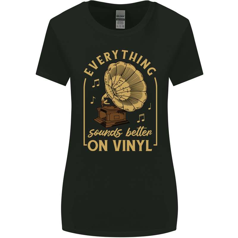 Music Sounds Better on Vinyl Records LP DJ Womens Wider Cut T-Shirt Black