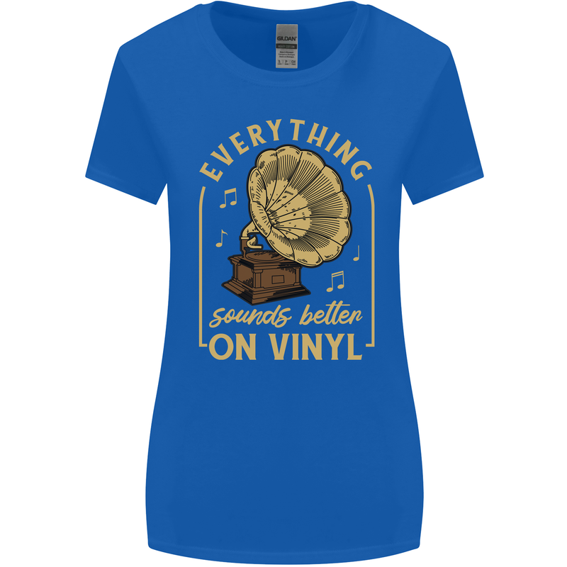Music Sounds Better on Vinyl Records LP DJ Womens Wider Cut T-Shirt Royal Blue