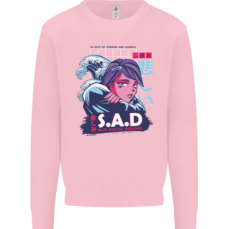 Music Vaporwave Anime Girl Emo SAD Kids Sweatshirt Jumper Light Pink