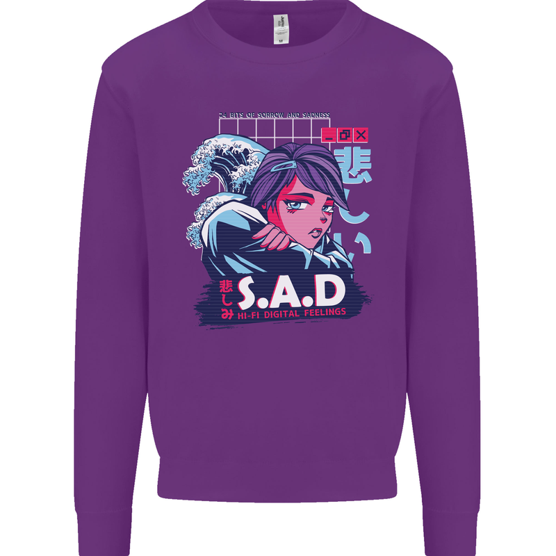 Music Vaporwave Anime Girl Emo SAD Kids Sweatshirt Jumper Purple
