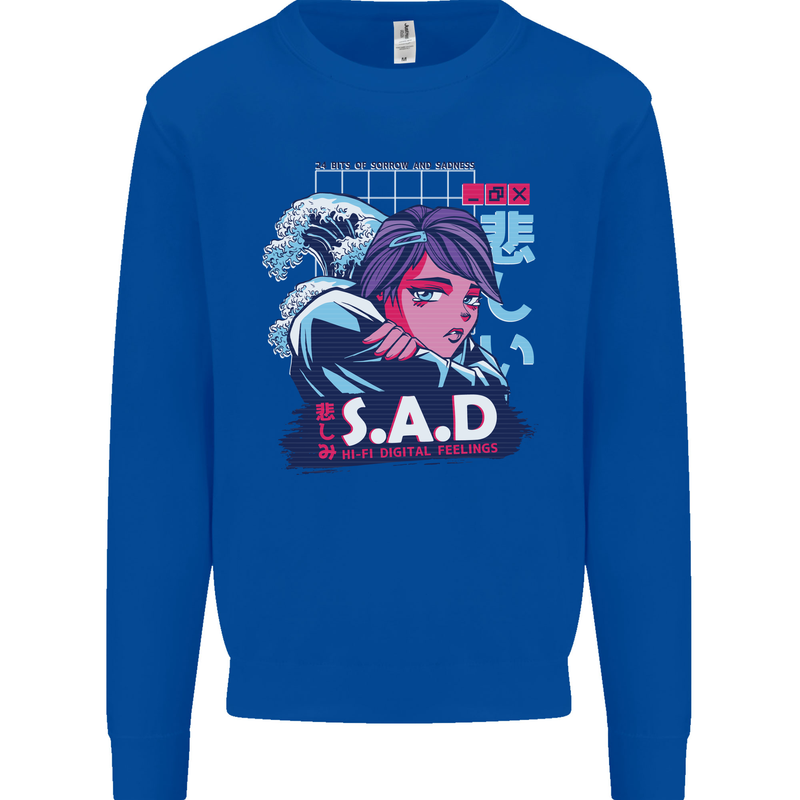 Music Vaporwave Anime Girl Emo SAD Kids Sweatshirt Jumper Royal Blue