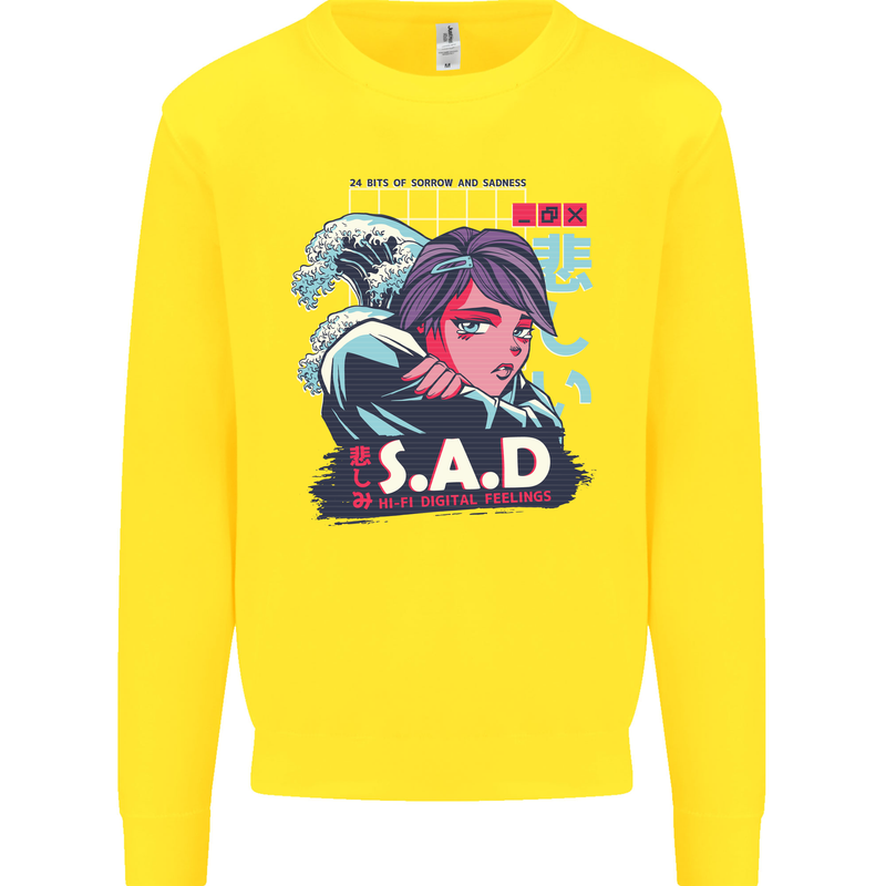 Music Vaporwave Anime Girl Emo SAD Kids Sweatshirt Jumper Yellow