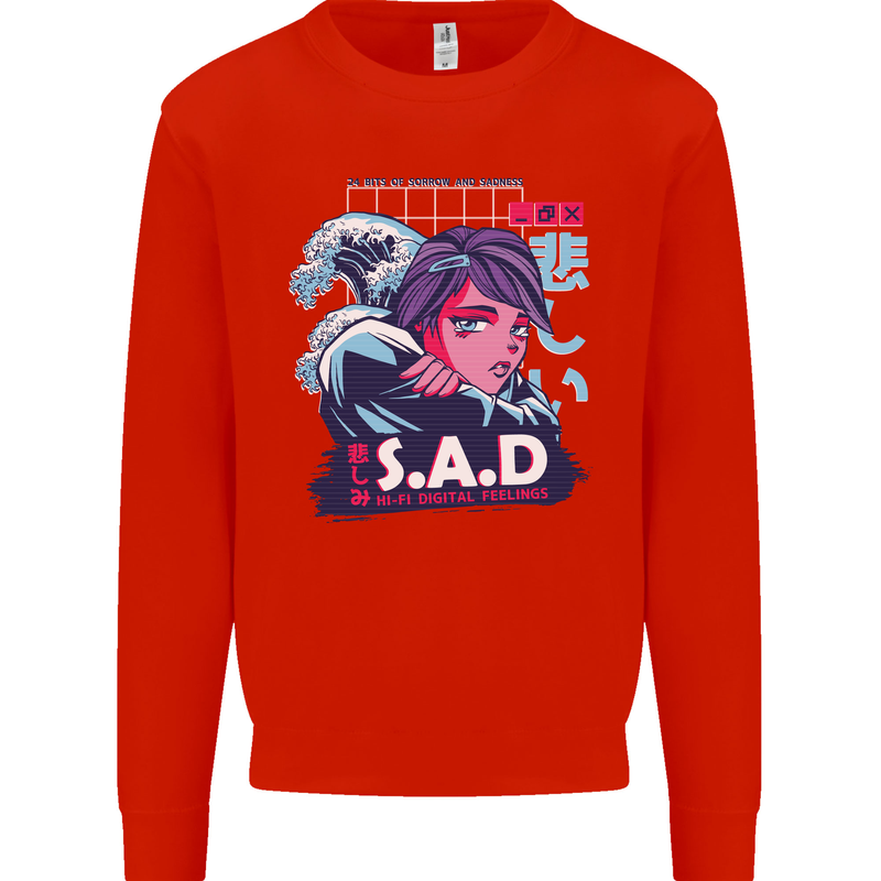 Music Vaporwave Anime Girl Emo SAD Mens Sweatshirt Jumper Bright Red