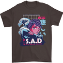 Music Vaporwave Anime Girl Emo SAD Mens T-Shirt Cotton Gildan Dark Chocolate