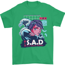 Music Vaporwave Anime Girl Emo SAD Mens T-Shirt Cotton Gildan Irish Green