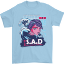 Music Vaporwave Anime Girl Emo SAD Mens T-Shirt Cotton Gildan Light Blue