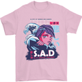 Music Vaporwave Anime Girl Emo SAD Mens T-Shirt Cotton Gildan Light Pink