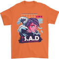 Music Vaporwave Anime Girl Emo SAD Mens T-Shirt Cotton Gildan Orange