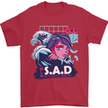 Music Vaporwave Anime Girl Emo SAD Mens T-Shirt Cotton Gildan Red