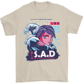 Music Vaporwave Anime Girl Emo SAD Mens T-Shirt Cotton Gildan Sand