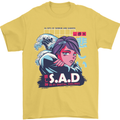 Music Vaporwave Anime Girl Emo SAD Mens T-Shirt Cotton Gildan Yellow