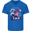 Music Vaporwave Anime Girl Emo SAD Mens V-Neck Cotton T-Shirt Royal Blue