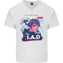 Music Vaporwave Anime Girl Emo SAD Mens V-Neck Cotton T-Shirt White