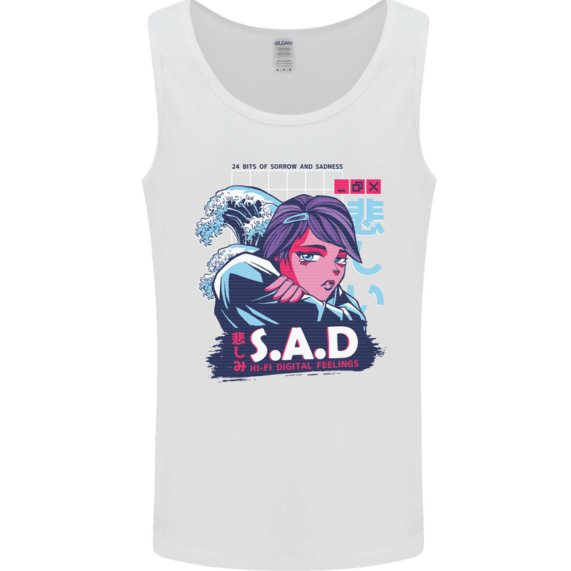 Music Vaporwave Anime Girl Emo SAD Mens Vest Tank Top White