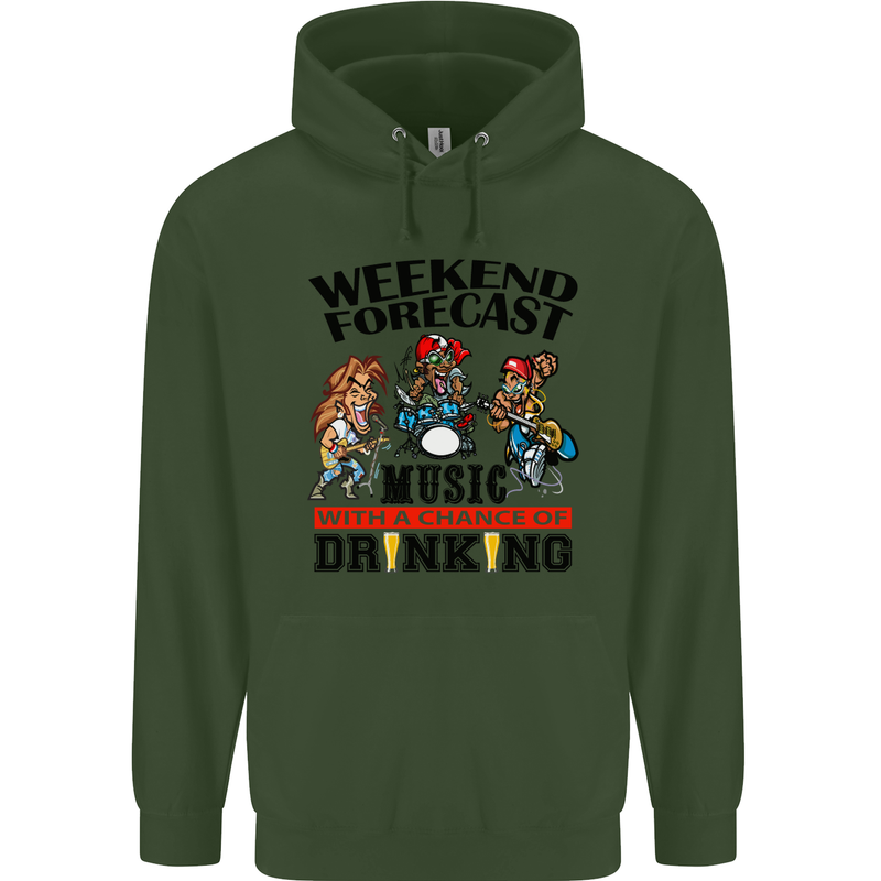 Music Weekend Forecast Alcohol Beer Mens 80% Cotton Hoodie Forest Green